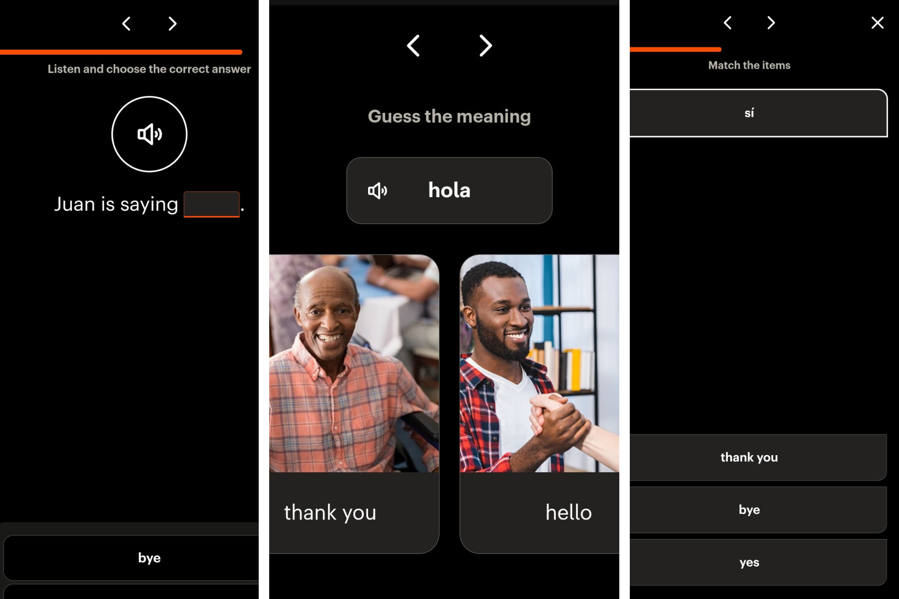 Babbel language learning app lesson showing structured vocabulary repetition through varied exercise types